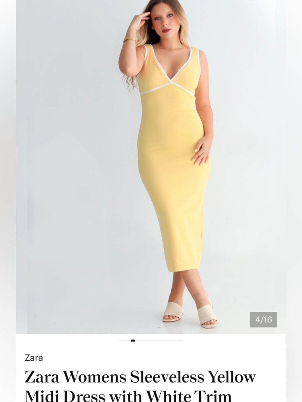 Zara Yellow Midi Dress with White Trim